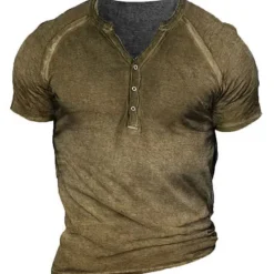 OUKU Men's Plain Henley Shirt Tee Short Sleeve 3D Print Fashion Designer Comfortable Outdoor Casual Daily Summer Black Brown Green Dark Blue Gray Henley Henley T-Shirt
