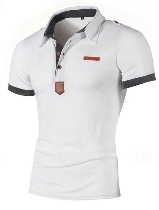Best OUKU Men's Plain Polo Golf Shirt Short Sleeve Lapel Fashion Casual Outdoor Sport Daily Buttons Summer Wine Black White