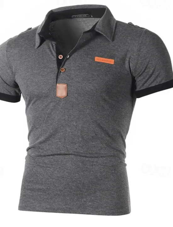 Best OUKU Men's Plain Polo Golf Shirt Short Sleeve Lapel Fashion Casual Outdoor Sport Daily Buttons Summer Wine Black White