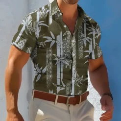 Sale OUKU Men's Plants Florals Casual Shirt Summer Hawaiian Shirt Aloha Shirt Short Sleeve Hawaiian Resort Vacation Casual Summer Spring Turndown Button Up Black Blue Brown Green