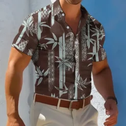 Sale OUKU Men's Plants Florals Casual Shirt Summer Hawaiian Shirt Aloha Shirt Short Sleeve Hawaiian Resort Vacation Casual Summer Spring Turndown Button Up Black Blue Brown Green