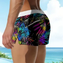 OUKU Men's Plants Tropical Fig Leaf Swim Shorts Board Shorts Swimming Trunks Mid Waist Fashion Designer Surfing Holiday Beach Pocket Drawstring Elastic Waist Designer Clothing Apparel White
