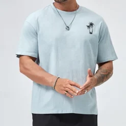 Discount OUKU Men's Plus Size Big Tall T shirt Tee Tee Graphic Tee Crewneck Short Sleeves Outdoor Going out Print Coconut Tree Clothing Apparel Polyester Stylish Casual Tops Blue