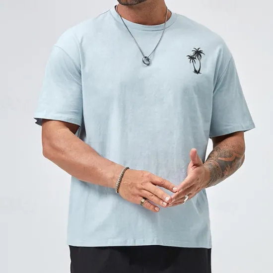 Discount OUKU Men's Plus Size Big Tall T shirt Tee Tee Graphic Tee Crewneck Short Sleeves Outdoor Going out Print Coconut Tree Clothing Apparel Polyester Stylish Casual Tops Blue