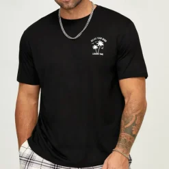 Outlet OUKU Men's Plus Size Big Tall T shirt Tee Tee Graphic Tee Crewneck Black Brown Short Sleeves Outdoor Going out Print Coconut Tree Letter Clothing Apparel Cotton Blend Stylish Casual Tops