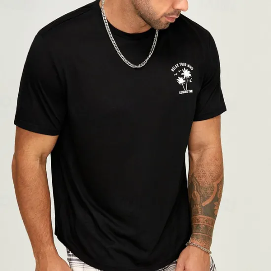 Outlet OUKU Men's Plus Size Big Tall T shirt Tee Tee Graphic Tee Crewneck Black Brown Short Sleeves Outdoor Going out Print Coconut Tree Letter Clothing Apparel Cotton Blend Stylish Casual Tops