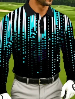 Clearance OUKU Men's Polka Dot Golf Polo Sports Polo Shirts Long Sleeve Polo Shirts Lapel Business Casual Athleisure Daily Wear 3D Print Buttons Spring Fall Winter Black Red Blue