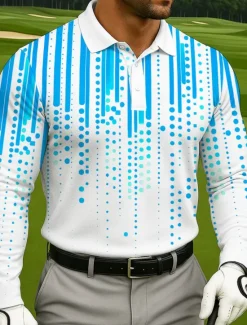 Clearance OUKU Men's Polka Dot Golf Polo Sports Polo Shirts Long Sleeve Polo Shirts Lapel Business Casual Athleisure Daily Wear 3D Print Buttons Spring Fall Winter Black Red Blue