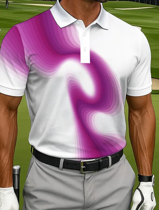 Best OUKU Men's Polo Casual Sports Turndown Short Sleeve Fashion Modern Geometic Golf 3D Print Buttons Summer Violet Lake Blue Blue Polo