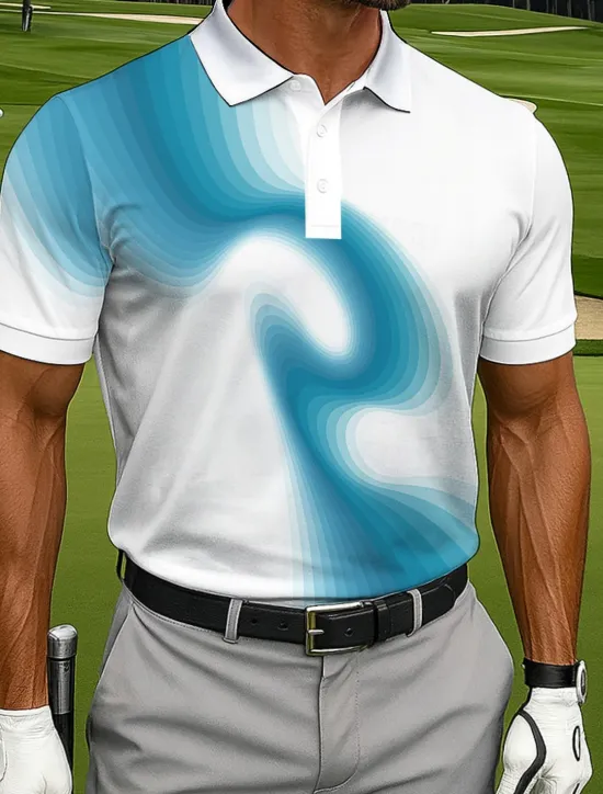 Best OUKU Men's Polo Casual Sports Turndown Short Sleeve Fashion Modern Geometic Golf 3D Print Buttons Summer Violet Lake Blue Blue Polo