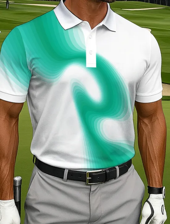 Best OUKU Men's Polo Casual Sports Turndown Short Sleeve Fashion Modern Geometic Golf 3D Print Buttons Summer Violet Lake Blue Blue Polo