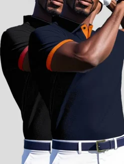 Discount OUKU Men's Polo Casual Sports Turndown Short Sleeve Sports Leisure Plain Button Front Summer Navy + white Navy + Navy Navy + Black Navy + yellow Navy blue + milk green Polo
