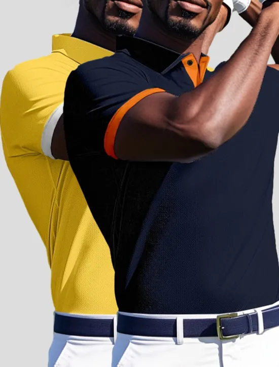 Discount OUKU Men's Polo Casual Sports Turndown Short Sleeve Sports Leisure Plain Button Front Summer Navy + white Navy + Navy Navy + Black Navy + yellow Navy blue + milk green Polo