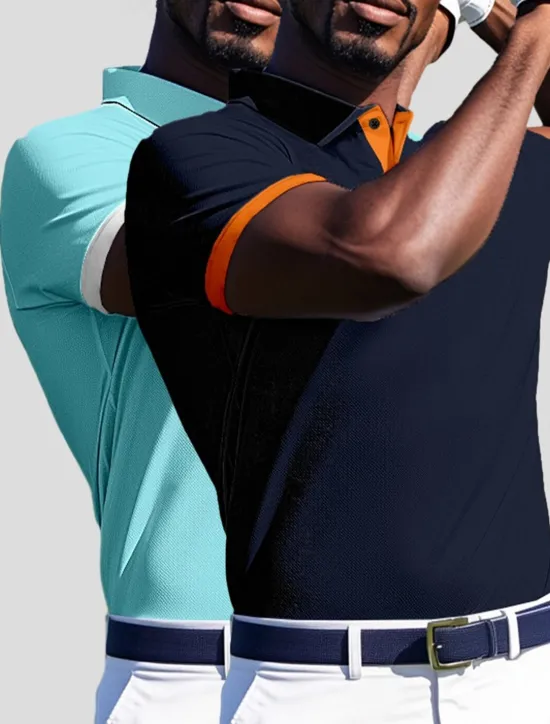 Discount OUKU Men's Polo Casual Sports Turndown Short Sleeve Sports Leisure Plain Button Front Summer Navy + white Navy + Navy Navy + Black Navy + yellow Navy blue + milk green Polo