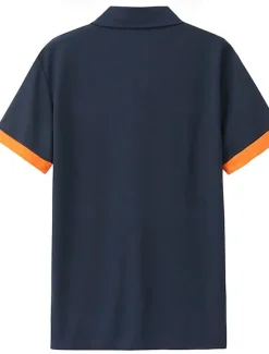 Discount OUKU Men's Polo Casual Sports Turndown Short Sleeve Sports Leisure Plain Button Front Summer Navy + white Navy + Navy Navy + Black Navy + yellow Navy blue + milk green Polo