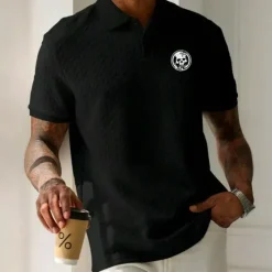 New OUKU Men's Polo Casual Turndown Short Sleeve Leisure Comfortable Skull 3D Print Buttons Summer Black White Green Brown Polo
