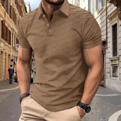 Best OUKU Men's Polo Golf Polos Shirts Work Casual Lapel Classic Short Sleeve Basic Modern Solid Color Scales Buttons Spring & Summer Regular Fit Dark Brown Black White Beige Polo