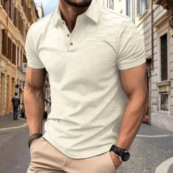 Best OUKU Men's Polo Golf Polos Shirts Work Casual Lapel Classic Short Sleeve Basic Modern Solid Color Scales Buttons Spring & Summer Regular Fit Dark Brown Black White Beige Polo