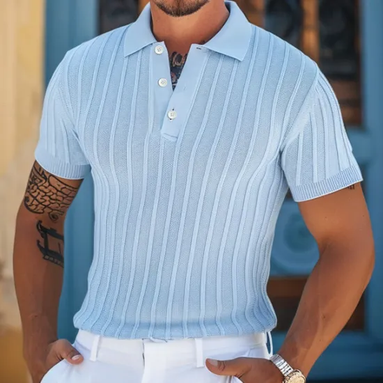Discount OUKU Men's Polo Golf Shirt Business Casual Ribbed Polo Collar Classic Short Sleeve Modern Old Money Style Color Block Knitted Ribbed Spring & Summer Regular Fit Light Blue Pink Green Polo
