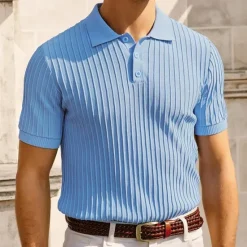 Discount OUKU Men's Polo Golf Shirt Business Casual Ribbed Polo Collar Classic Short Sleeve Modern Old Money Style Color Block Knitted Ribbed Spring & Summer Regular Fit Light Blue Pink Green Polo