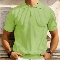 Discount OUKU Men's Polo Golf Shirt Business Casual Ribbed Polo Collar Classic Short Sleeve Modern Old Money Style Color Block Knitted Ribbed Spring & Summer Regular Fit Light Blue Pink Green Polo