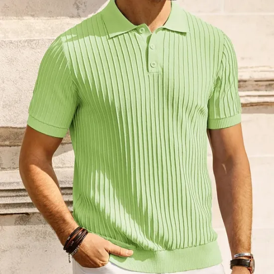Discount OUKU Men's Polo Golf Shirt Business Casual Ribbed Polo Collar Classic Short Sleeve Modern Old Money Style Color Block Knitted Ribbed Spring & Summer Regular Fit Light Blue Pink Green Polo