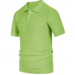 Discount OUKU Men's Polo Golf Shirt Business Casual Ribbed Polo Collar Classic Short Sleeve Modern Old Money Style Color Block Knitted Ribbed Spring & Summer Regular Fit Light Blue Pink Green Polo