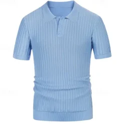 Discount OUKU Men's Polo Golf Shirt Business Casual Ribbed Polo Collar Classic Short Sleeve Modern Old Money Style Color Block Knitted Ribbed Spring & Summer Regular Fit Light Blue Pink Green Polo