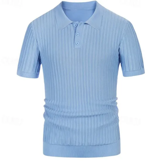 Discount OUKU Men's Polo Golf Shirt Business Casual Ribbed Polo Collar Classic Short Sleeve Modern Old Money Style Color Block Knitted Ribbed Spring & Summer Regular Fit Light Blue Pink Green Polo