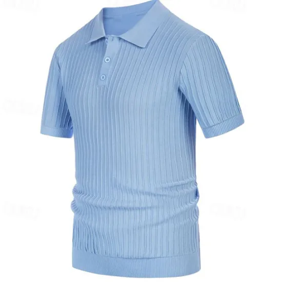 Discount OUKU Men's Polo Golf Shirt Business Casual Ribbed Polo Collar Classic Short Sleeve Modern Old Money Style Color Block Knitted Ribbed Spring & Summer Regular Fit Light Blue Pink Green Polo