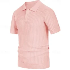 Discount OUKU Men's Polo Golf Shirt Business Casual Ribbed Polo Collar Classic Short Sleeve Modern Old Money Style Color Block Knitted Ribbed Spring & Summer Regular Fit Light Blue Pink Green Polo