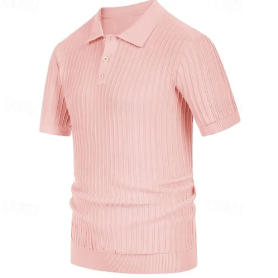 Discount OUKU Men's Polo Golf Shirt Business Casual Ribbed Polo Collar Classic Short Sleeve Modern Old Money Style Color Block Knitted Ribbed Spring & Summer Regular Fit Light Blue Pink Green Polo