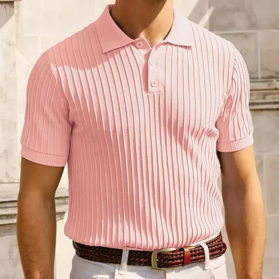 Discount OUKU Men's Polo Golf Shirt Business Casual Ribbed Polo Collar Classic Short Sleeve Modern Old Money Style Color Block Knitted Ribbed Spring & Summer Regular Fit Light Blue Pink Green Polo