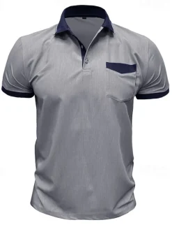 Online OUKU Men's Polo Golf Shirt Business Casual Classic Short Sleeve Fashion Solid Color Buttons Pocket Summer Spring Regular Fit Denim Blue Red Navy Blue Dark Gray Light Grey Green Polo