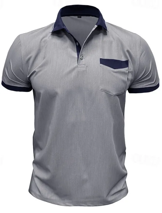 Online OUKU Men's Polo Golf Shirt Business Casual Classic Short Sleeve Fashion Solid Color Buttons Pocket Summer Spring Regular Fit Denim Blue Red Navy Blue Dark Gray Light Grey Green Polo