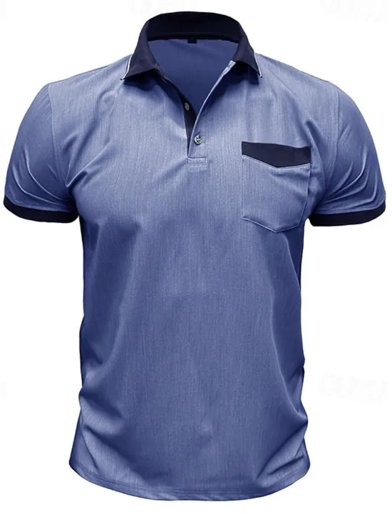 Online OUKU Men's Polo Golf Shirt Business Casual Classic Short Sleeve Fashion Solid Color Buttons Pocket Summer Spring Regular Fit Denim Blue Red Navy Blue Dark Gray Light Grey Green Polo