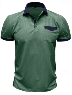 Online OUKU Men's Polo Golf Shirt Business Casual Classic Short Sleeve Fashion Solid Color Buttons Pocket Summer Spring Regular Fit Denim Blue Red Navy Blue Dark Gray Light Grey Green Polo