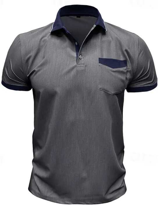 Online OUKU Men's Polo Golf Shirt Business Casual Classic Short Sleeve Fashion Solid Color Buttons Pocket Summer Spring Regular Fit Denim Blue Red Navy Blue Dark Gray Light Grey Green Polo