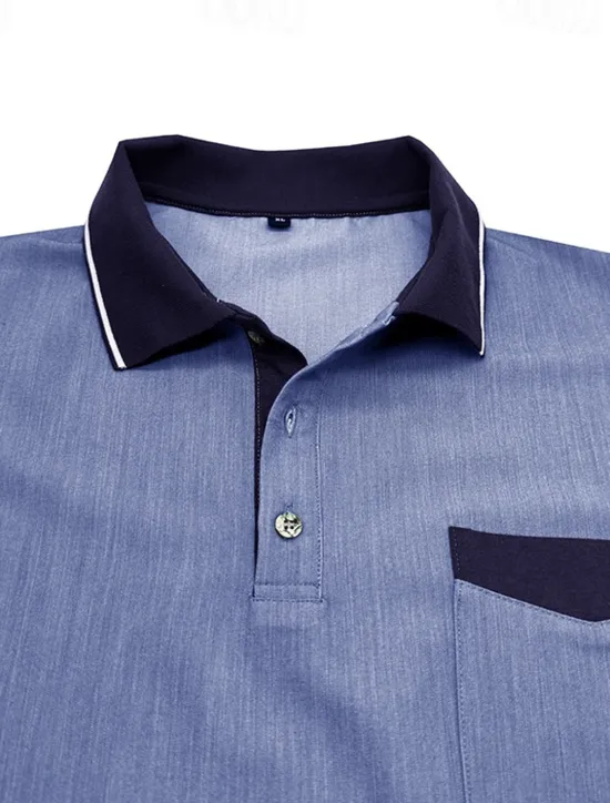 Online OUKU Men's Polo Golf Shirt Business Casual Classic Short Sleeve Fashion Solid Color Buttons Pocket Summer Spring Regular Fit Denim Blue Red Navy Blue Dark Gray Light Grey Green Polo