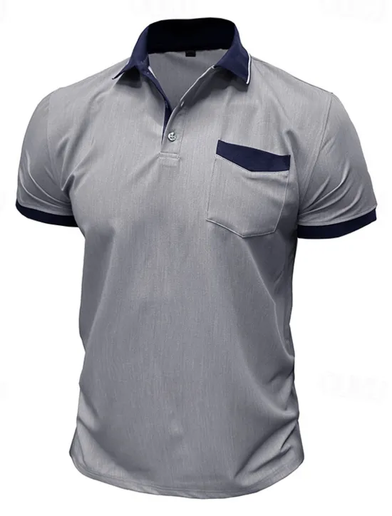 Online OUKU Men's Polo Golf Shirt Business Casual Classic Short Sleeve Fashion Solid Color Buttons Pocket Summer Spring Regular Fit Denim Blue Red Navy Blue Dark Gray Light Grey Green Polo