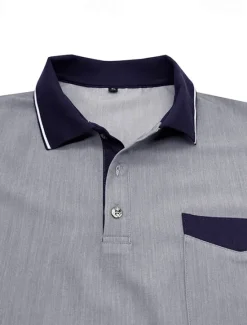Online OUKU Men's Polo Golf Shirt Business Casual Classic Short Sleeve Fashion Solid Color Buttons Pocket Summer Spring Regular Fit Denim Blue Red Navy Blue Dark Gray Light Grey Green Polo