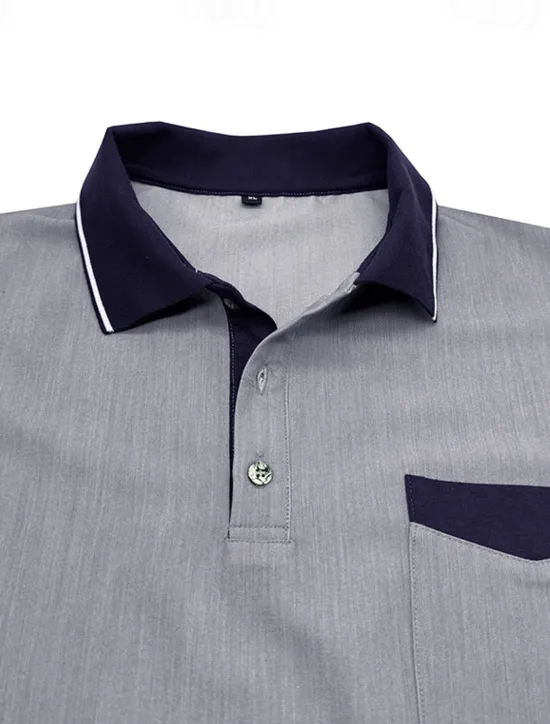 Online OUKU Men's Polo Golf Shirt Business Casual Classic Short Sleeve Fashion Solid Color Buttons Pocket Summer Spring Regular Fit Denim Blue Red Navy Blue Dark Gray Light Grey Green Polo