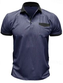 Online OUKU Men's Polo Golf Shirt Business Casual Classic Short Sleeve Fashion Solid Color Buttons Pocket Summer Spring Regular Fit Denim Blue Red Navy Blue Dark Gray Light Grey Green Polo