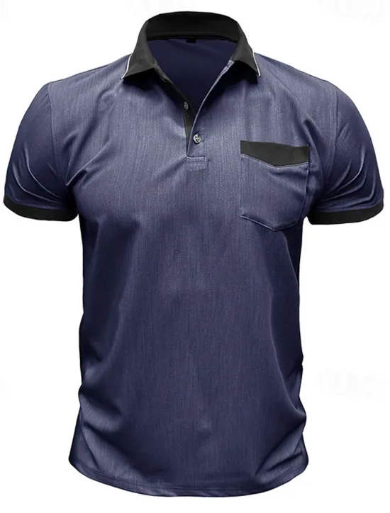 Online OUKU Men's Polo Golf Shirt Business Casual Classic Short Sleeve Fashion Solid Color Buttons Pocket Summer Spring Regular Fit Denim Blue Red Navy Blue Dark Gray Light Grey Green Polo