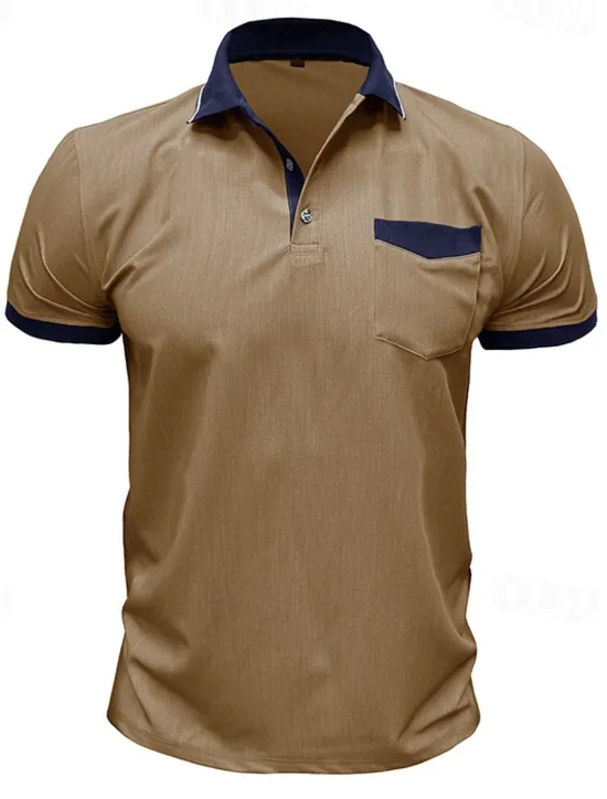 Online OUKU Men's Polo Golf Shirt Business Casual Classic Short Sleeve Fashion Solid Color Buttons Pocket Summer Spring Regular Fit Denim Blue Red Navy Blue Dark Gray Light Grey Green Polo