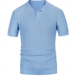 Online OUKU Men's Polo Golf Shirt Business Casual Ribbed Polo Collar Classic Short Sleeve Basic Modern Solid Color Knitted Ribbed Spring & Summer Regular Fit Light Blue Pink Green Polo