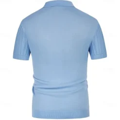 Online OUKU Men's Polo Golf Shirt Business Casual Ribbed Polo Collar Classic Short Sleeve Basic Modern Solid Color Knitted Ribbed Spring & Summer Regular Fit Light Blue Pink Green Polo