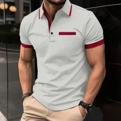 Outlet OUKU Men's Polo Golf Shirt Business Casual Classic Short Sleeve Fashion Solid Color Buttons Pocket Summer Spring Regular Fit Black White Navy Blue Sky Blue Light Grey Polo