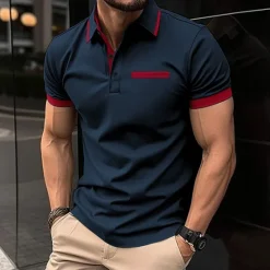 Outlet OUKU Men's Polo Golf Shirt Business Casual Classic Short Sleeve Fashion Solid Color Buttons Pocket Summer Spring Regular Fit Black White Navy Blue Sky Blue Light Grey Polo