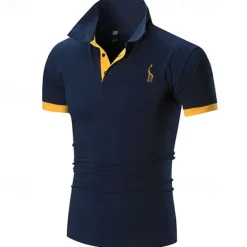 Outlet OUKU Men's Polo Golf Shirt Casual Sports Classic Short Sleeve Basic Color Block Deer Button Front Summer Spring Regular Fit Dark Brown Dark Gray Black White Yellow Burgundy Polo